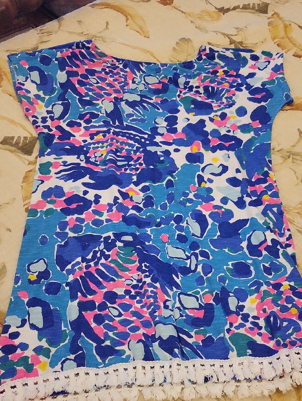 Lilly Pulitzer Blue Pink Floral Print Beach Coverup